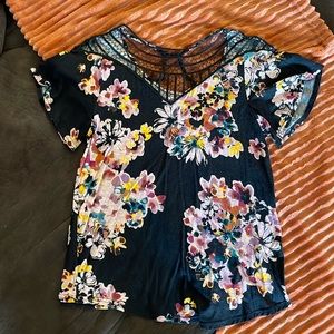 Maurices Flutter sleeve top with lace neckline